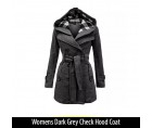 Womens Dark Grey Check Hood Coat